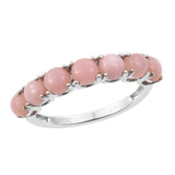 Rhodium Plated Sterling Silver Ring Adorned With Polished Pink Opal - Fashion Apparel 