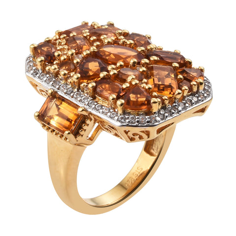 Natural White Zircon With Citrine Polished With Yellow Gold Rhodium In Sterling Silver. - Fashion Apparel 