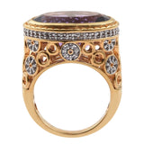 Yellow Gold Plated Sterling Silver Ring With Bolivian Amethyst, White Topaz - Fashion Apparel 