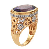 Yellow Gold Plated Sterling Silver Ring With Bolivian Amethyst, White Topaz - Fashion Apparel 