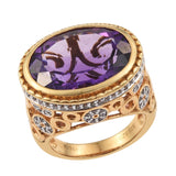Yellow Gold Plated Sterling Silver Ring With Bolivian Amethyst, White Topaz - Fashion Apparel 