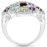 Royal Looking Sterling Silver Rings With Rhodium Plating And Polished Garnet, Garnet, African Amethyst, Peridot, Blue Topaz, Blue Topaz Gems - Fashion Apparel 