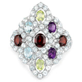 Royal Looking Sterling Silver Rings With Rhodium Plating And Polished Garnet, Garnet, African Amethyst, Peridot, Blue Topaz, Blue Topaz Gems - Fashion Apparel 