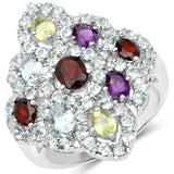 Royal Looking Sterling Silver Rings With Rhodium Plating And Polished Garnet, Garnet, African Amethyst, Peridot, Blue Topaz, Blue Topaz Gems - Fashion Apparel 