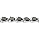 Semi-Precious Rhodium Plated Sterling Silver Bracelet Adorned With Black Spinel Gemstones. - Fashion Apparel 