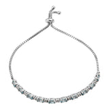 Rhodium Plated Sterling Silver Bracelet With Blue Zircon, Natural White Zircon Gemstones - Fashion Apparel 