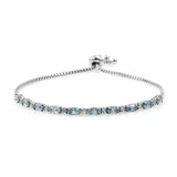 Rhodium Plated Sterling Silver Bracelet With Blue Zircon, Natural White Zircon Gemstones - Fashion Apparel 