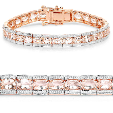18K Rose Gold Plated 11.61 Carat Genuine Morganite .925 Sterling Silver Bracelet - Fashion Apparel 