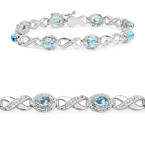 5.60 Carat Genuine Swiss Blue Topaz .925 Sterling Silver Bracelet - Fashion Apparel 