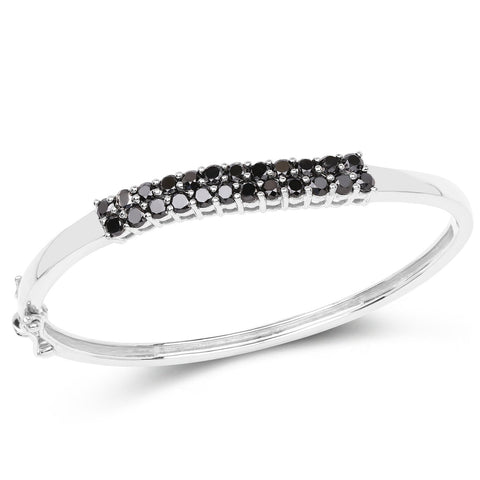 3.53 Carat Genuine Black Diamond .925 Sterling Silver Bangle - Fashion Apparel 