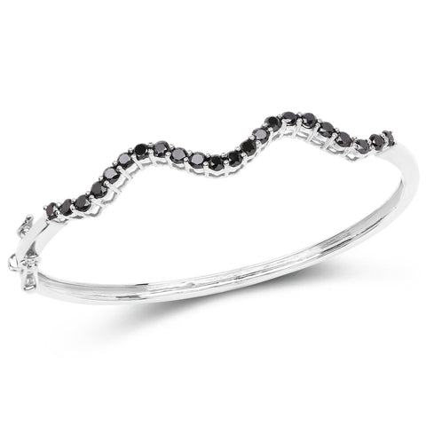 2.31 Carat Genuine Black Diamond .925 Sterling Silver Bangle - Fashion Apparel 