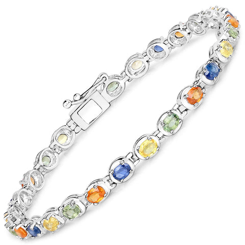 5.40 Carat Genuine Multi Sapphire .925 Sterling Silver Bracelet - Fashion Apparel 