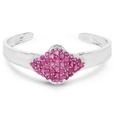 7.38 Carat Glass Filled Ruby, Ruby and White Topaz .925 Sterling Silver Bangle - Fashion Apparel 