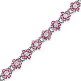 7.00 Carat Genuine Ruby and White Diamond .925 Sterling Silver Bracelet - Fashion Apparel 
