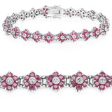 7.00 Carat Genuine Ruby and White Diamond .925 Sterling Silver Bracelet - Fashion Apparel 