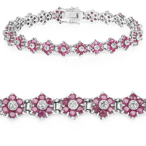 7.00 Carat Genuine Ruby and White Diamond .925 Sterling Silver Bracelet - Fashion Apparel 