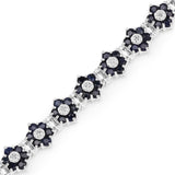 6.31 Carat Genuine Blue Sapphire and White Diamond .925 Sterling Silver Bracelet - Fashion Apparel 