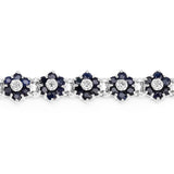 6.31 Carat Genuine Blue Sapphire and White Diamond .925 Sterling Silver Bracelet - Fashion Apparel 