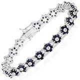 6.31 Carat Genuine Blue Sapphire and White Diamond .925 Sterling Silver Bracelet - Fashion Apparel 