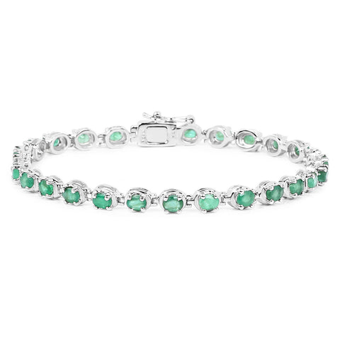 3.90 Carat Genuine Zambian Emerald .925 Sterling Silver Bracelet - Fashion Apparel 