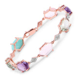 18K Rose Gold Plated 23.80 Carat Genuine Multi Stone .925 Sterling Silver Bracelet - Fashion Apparel 