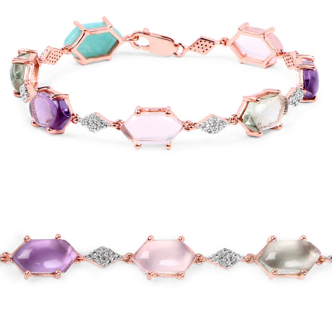18K Rose Gold Plated 23.80 Carat Genuine Multi Stone .925 Sterling Silver Bracelet - Fashion Apparel 