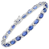 12.36 Carat Genuine Blue Sapphire and White Diamond 14K White Gold Bracelet - Fashion Apparel 
