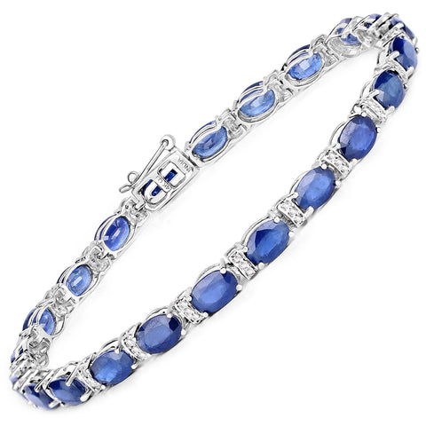 12.36 Carat Genuine Blue Sapphire and White Diamond 14K White Gold Bracelet - Fashion Apparel 