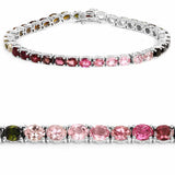 11.88 Carat Genuine Pink Tourmaline, Green Tourmaline and Brown Tourmaline .925 Sterling Silver Bracelet - Fashion Apparel 