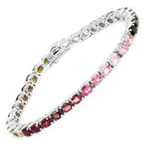 11.88 Carat Genuine Pink Tourmaline, Green Tourmaline and Brown Tourmaline .925 Sterling Silver Bracelet - Fashion Apparel 