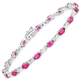4.46 Carat Genuine Ruby and White Diamond 14K White Gold Bracelet - Fashion Apparel 