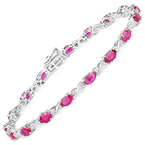 4.46 Carat Genuine Ruby and White Diamond 14K White Gold Bracelet - Fashion Apparel 