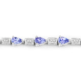 14K White Gold 3.89 Carat Genuine Tanzanite and White Diamond Bracelet - Fashion Apparel 