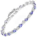 14K White Gold 3.89 Carat Genuine Tanzanite and White Diamond Bracelet - Fashion Apparel 