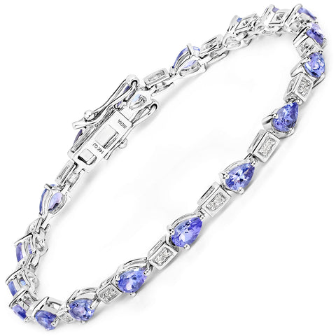 14K White Gold 3.89 Carat Genuine Tanzanite and White Diamond Bracelet - Fashion Apparel 