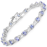 14K White Gold 4.47 Carat Genuine Tanzanite and White Diamond Bracelet - Fashion Apparel 