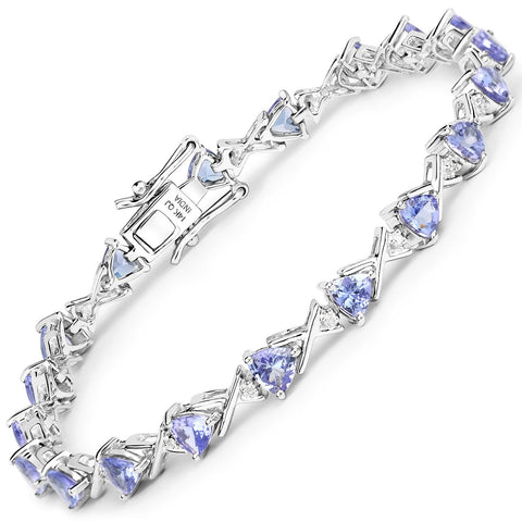 14K White Gold 4.47 Carat Genuine Tanzanite and White Diamond Bracelet - Fashion Apparel 