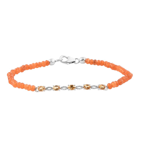 Rhodium Plated Sterling Silver Bracelet Featuring Well-Polished Citrine Gemstones - Fashion Apparel 