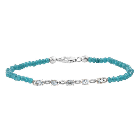 Rhodium Plated Sterling Silver Bracelet With Sparkling Skyblue Topaz - Fashion Apparel 