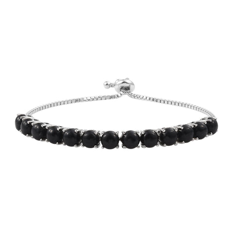Black Jade Silver Sterling Bracelet Polished With Rhodium. - Fashion Apparel 