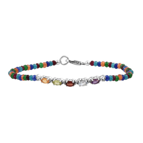 Sky-Blue Topaz Silver Sterling Bracelet With American Amethyst And Citrine Gems Polished With Rhodium. - Fashion Apparel 