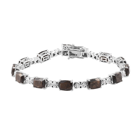 Sterling Silver Bracelet With Rhodium Plating And Polished Chocolate Sapphire And Natural White Zircon - Fashion Apparel 