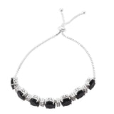 Rhodium Plated Sterling Silver Bracelet With Black Spinel And White Topaz - Fashion Apparel 