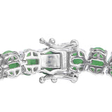 Green Jade Sterling Silver Bracelet Polished With Rhodium. - Fashion Apparel 