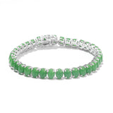 Green Jade Sterling Silver Bracelet Polished With Rhodium. - Fashion Apparel 