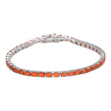 Rhodium Plated Sterling Silver Bracelet With Polished Fire Opal Gemstones - Fashion Apparel 