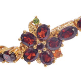Yellow Gold Rhodium Plated Sterling Silver Bracelet Adorned With Russian Diaopside, Citrine, Fire Opal, And  Red Garnet - Fashion Apparel 