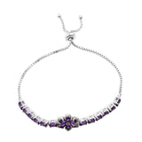 Rhodium Plated Sterling Silver Bracelet With African Amethyst, Rhodolite Garnet, And Natural White Zircon - Fashion Apparel 