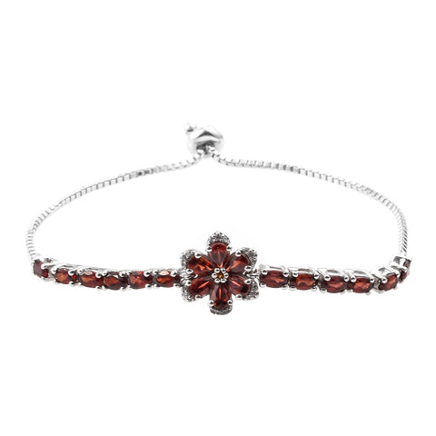 Rhodium Plated Sterling Silver Bracelet With Polished Madira Citrine, Red Garnet, And Natural White Zircon Gemstones - Fashion Apparel 