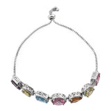 Green Quartz,Blue And Pink Topaz Bracelet In Sterling Silver Plated With Rhodium. - Fashion Apparel 